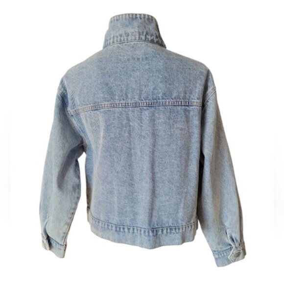 Light Denim Wash Oversized Bomber Jacket Retro NWT Sz 12 - Picture 7 of 15